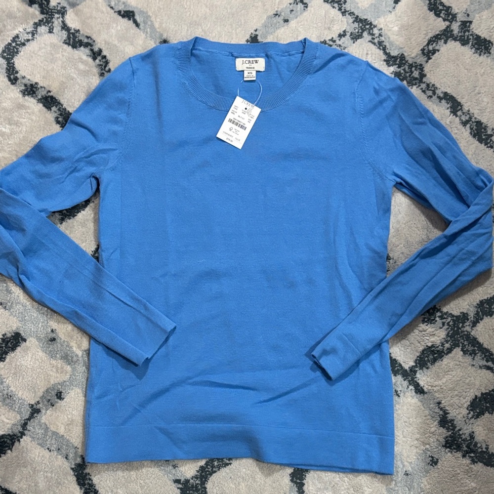J. Crew Vibrant Blue Cotton Teddie Crewneck Sweater